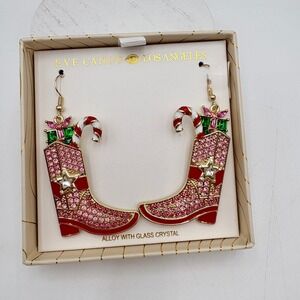 Eye Candy Los Angeles Christmas Cowboy Boot Candy Cane Dangle Earrings